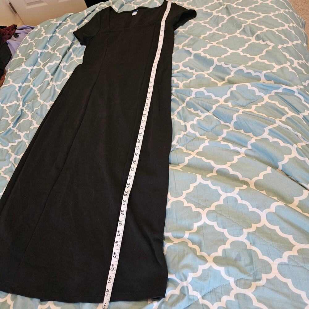 Old Navy Black Midi Dress Womens Medium Short Sleeve Square Neck Sheath - Picture 6 of 8